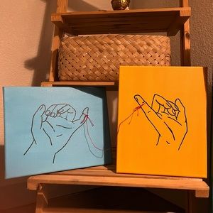 Pinky promise hand painted canvas set